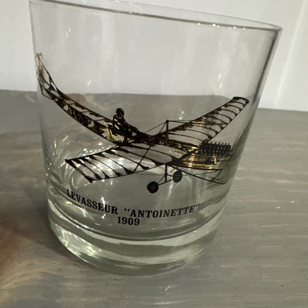 Vintage ‘Plane’ Bar Glass Tumbler 3 1/2" Levasseur “Antoinette” 1909 MCM Rare